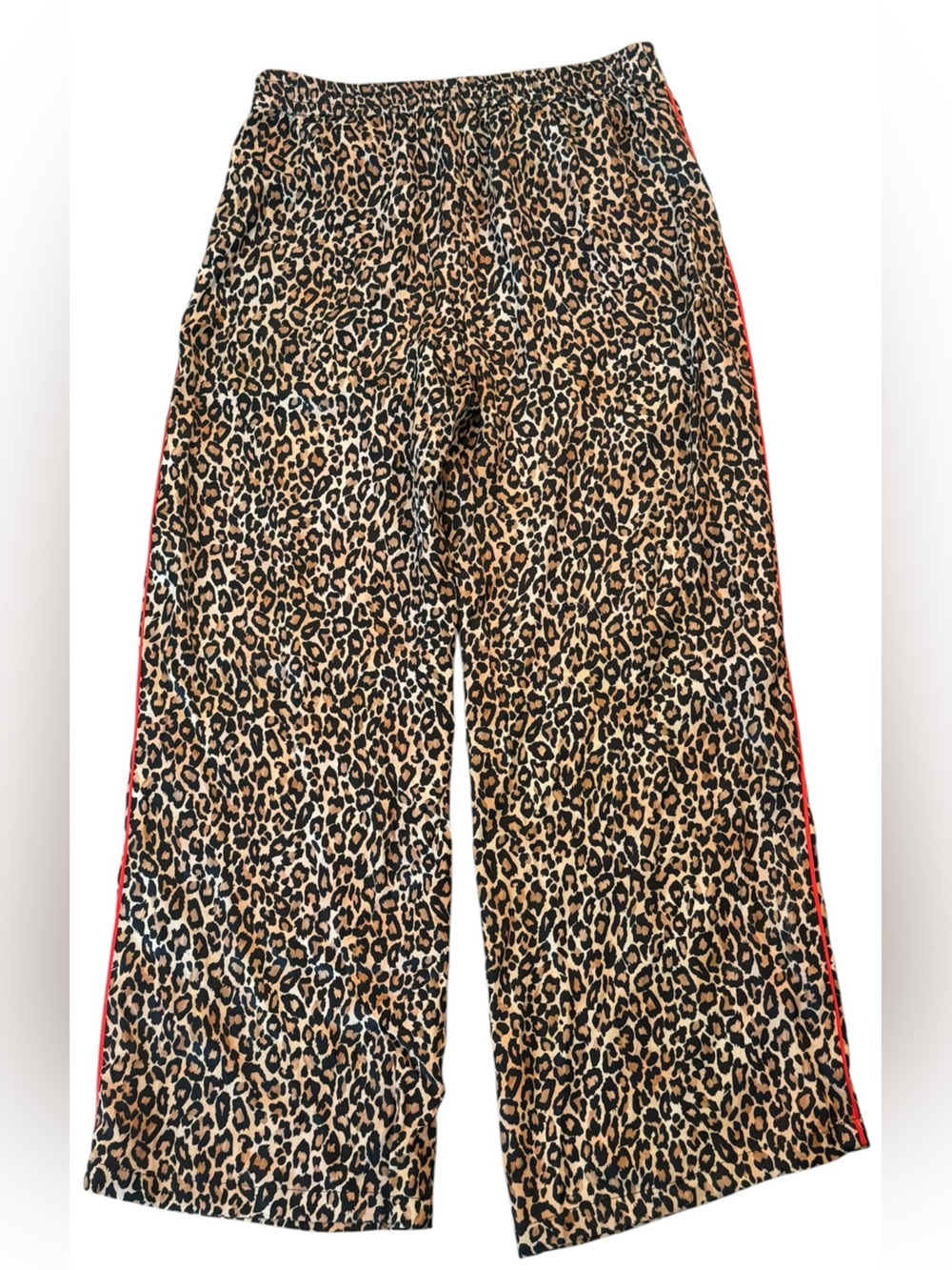 Anthropologie Leopard Pull-On Pants Wide Leg Tuxedo Stripe Fluid Satin Medium - Picture 6 of 13
